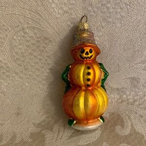 Christopher Radko “Leader of the Patch”Orange and Green Pumpkin Snowman Ornament